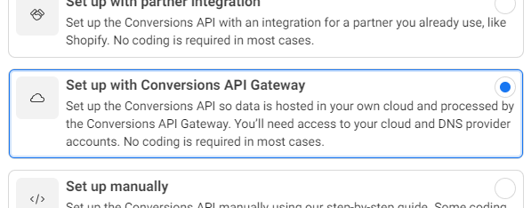 Neue Option in im Events Manager: API Gateway